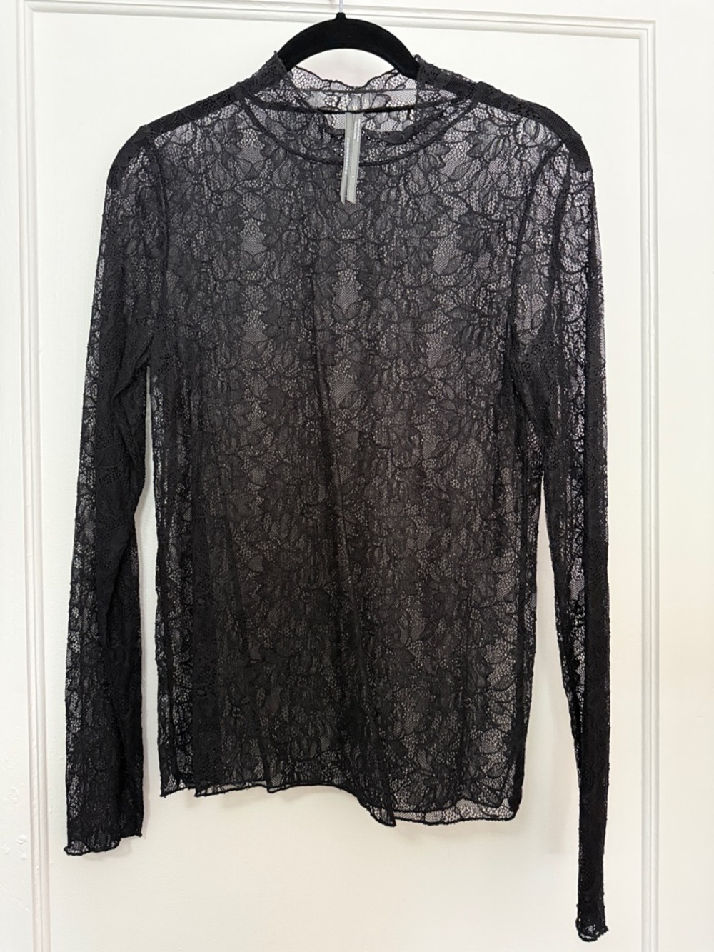 Anthropologie Black Sheer Lace Long-Sleeve Top